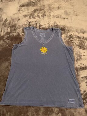 Life Is Good Slate Blue Daisy V-Neck Tank